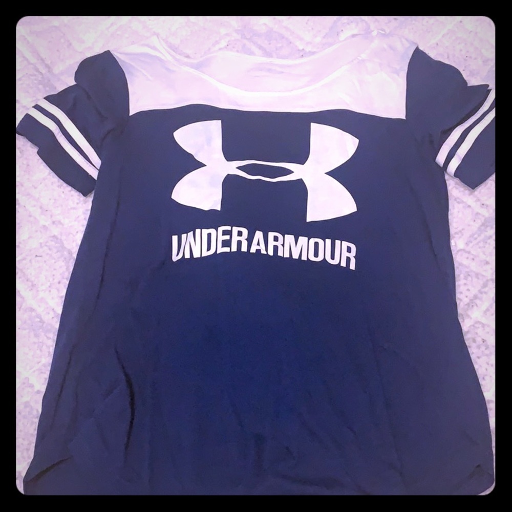 Blue and white color block Under Armour tee